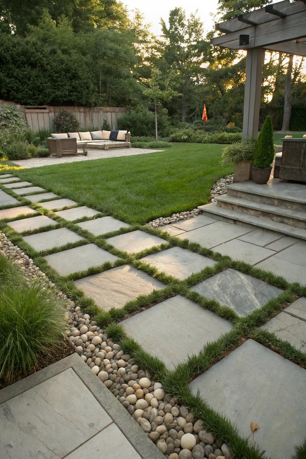 Blending grass with hardscape generates a balanced, natural border.