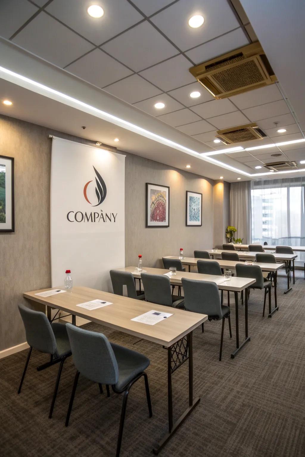 Branding elements personalize the space and inspire creativity.