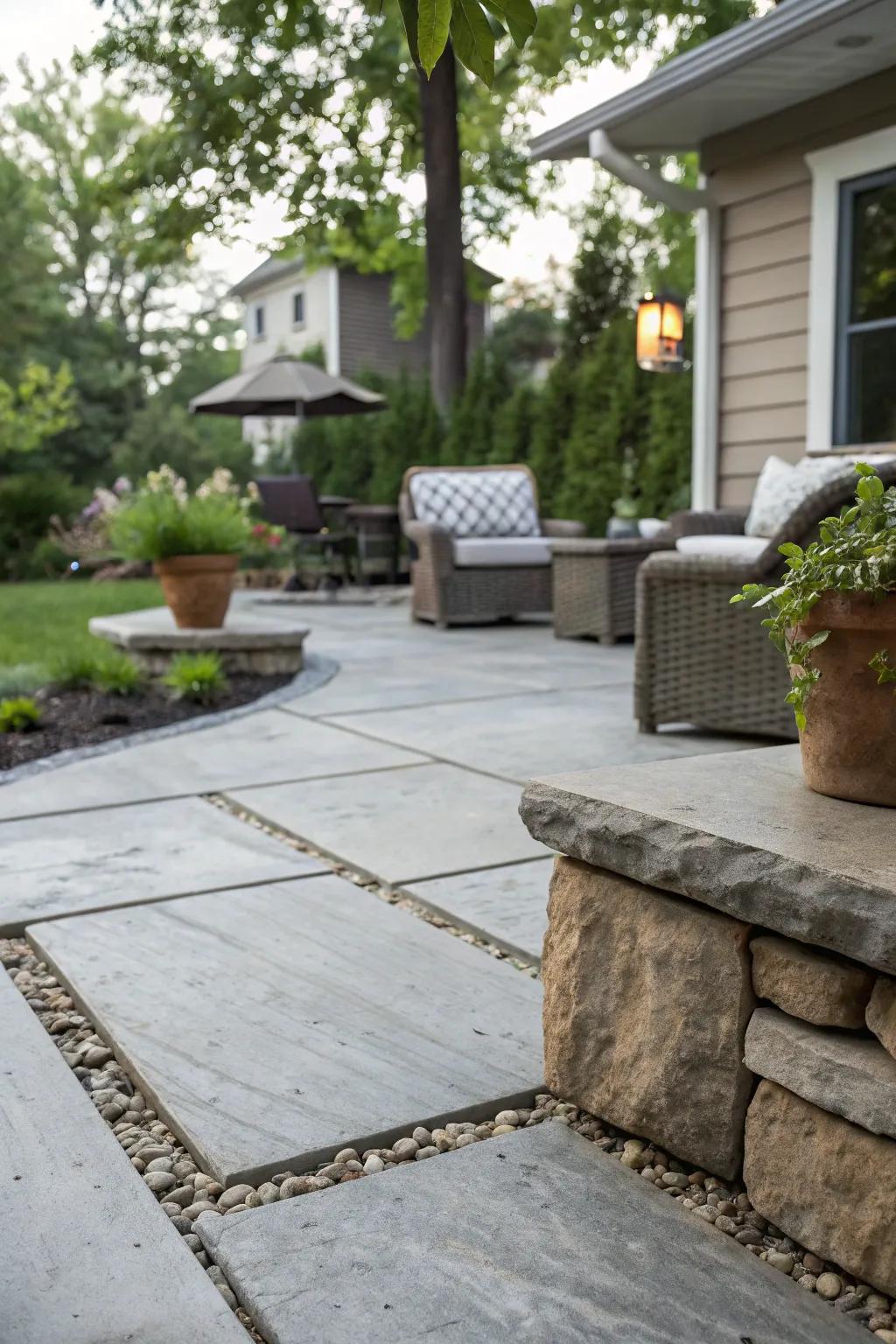 Modern hardscaping using concrete and stone for a polished look.