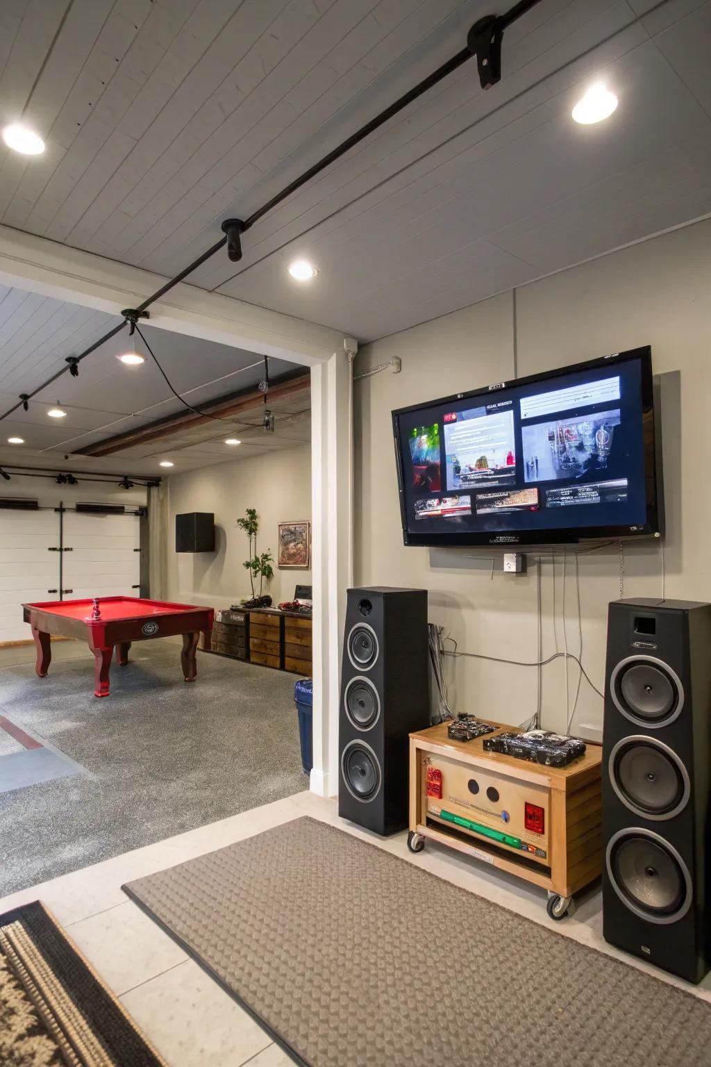 A recreational zone introduces amusement and relaxation to your garage.