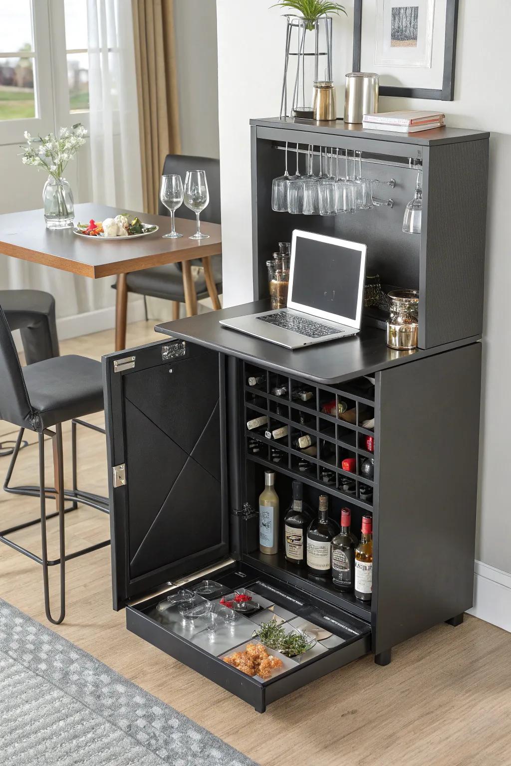 A convertible bar offers versatility for small spaces.
