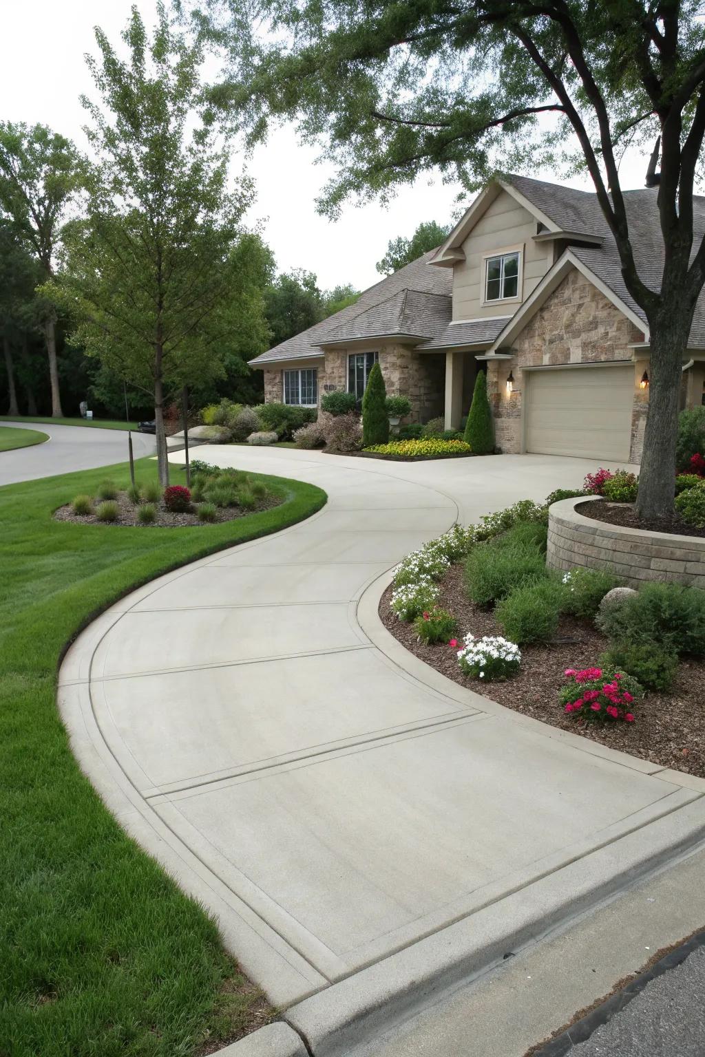 A driveway that seamlessly connects with the pathway.