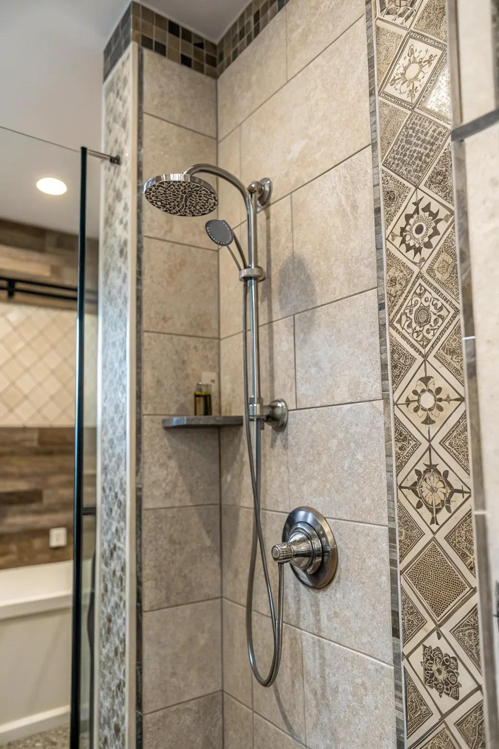 Layered bricks add dimension and tangible intrigue to your shower.
