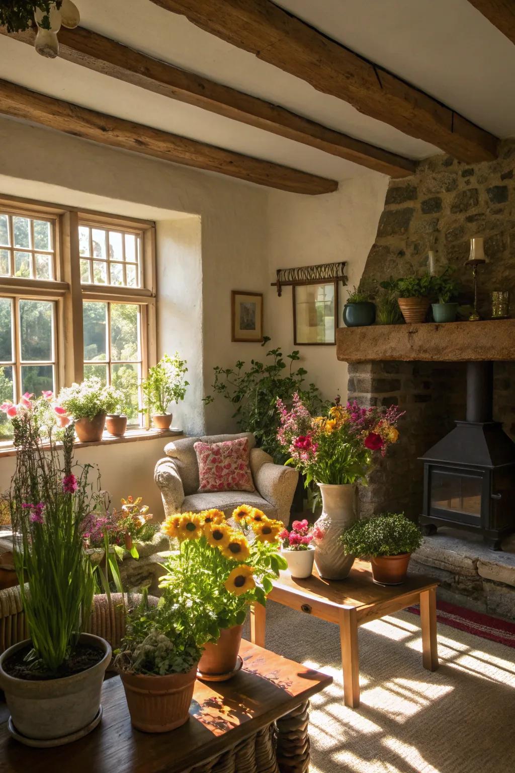 Plant-based elements breathe life and freshness into the living room.
