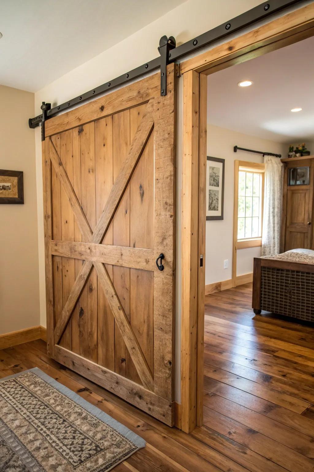 Farmhouse doors contribute countryside appeal and functionality.