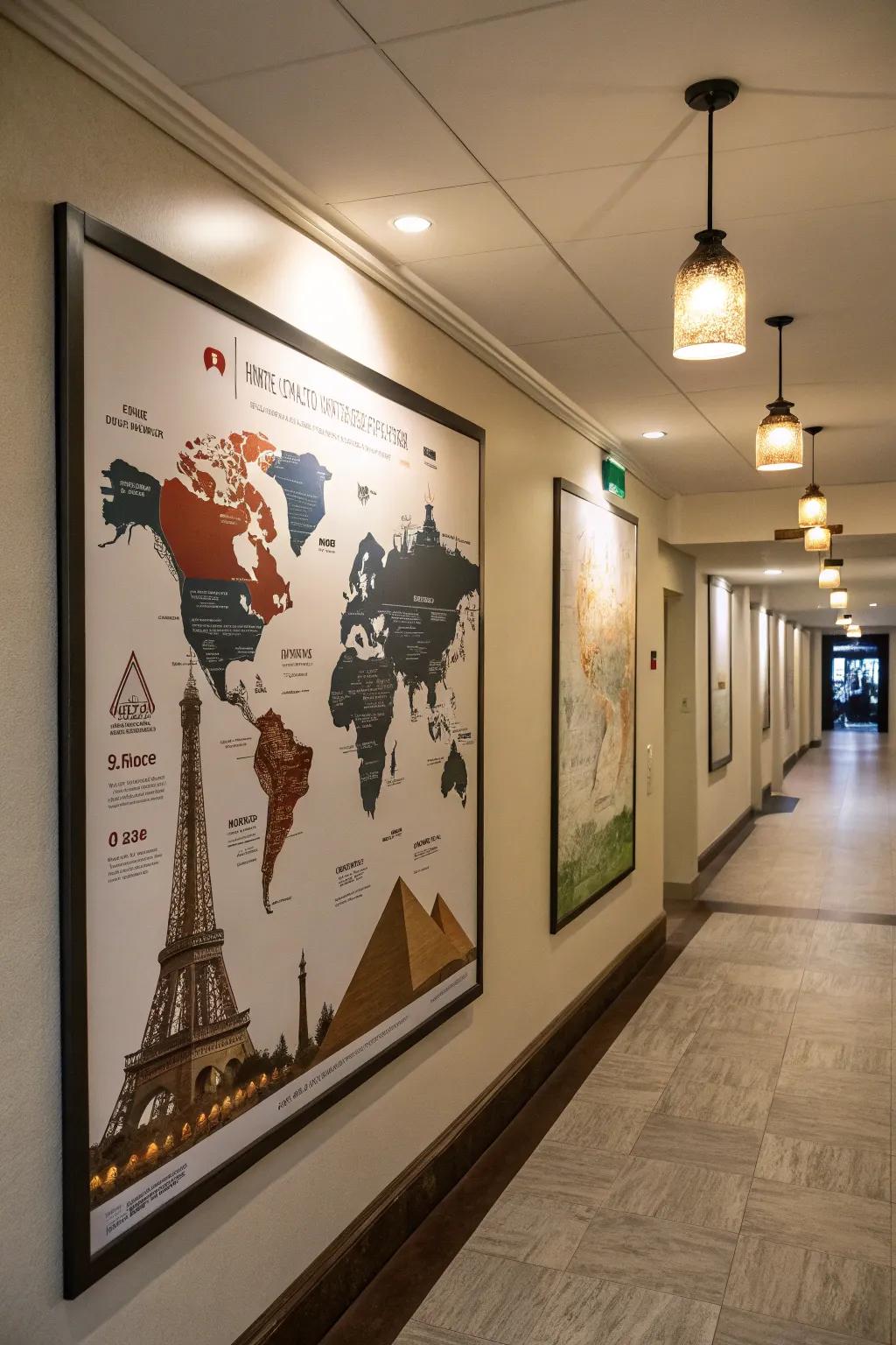 World maps with cultural accents encourage exploration.