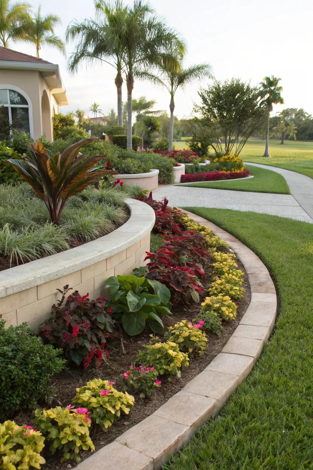 Rounded plantings extend a smooth and fluid design aesthetic.