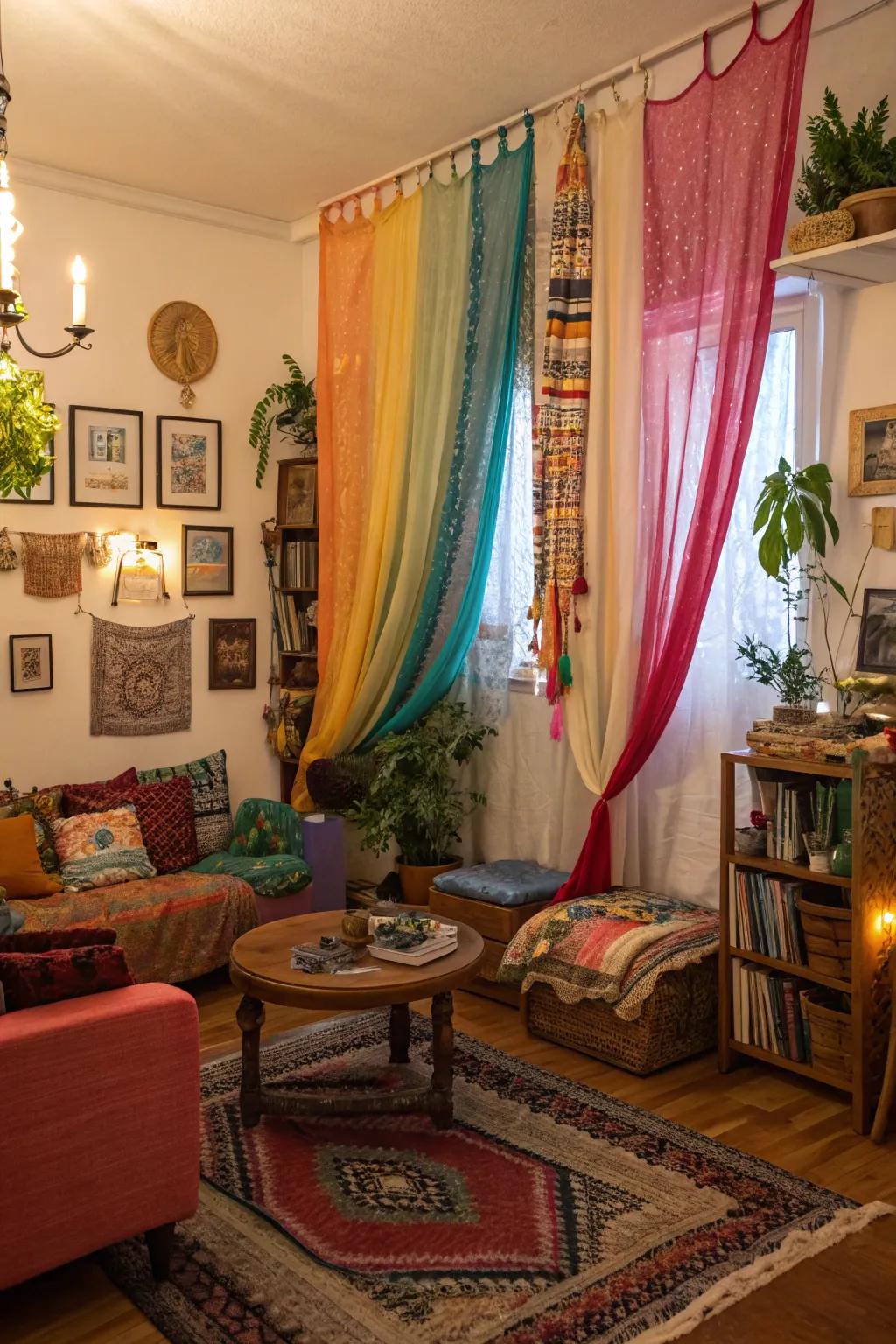 Bohemian fabric drapes inject a burst of color and creativity into your space.