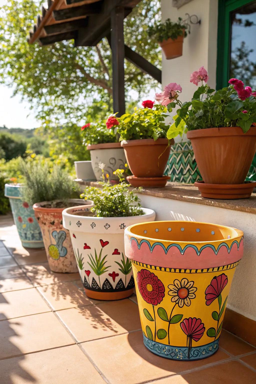 Manually decorated floral vessels infuse vibrant allure into any garden.