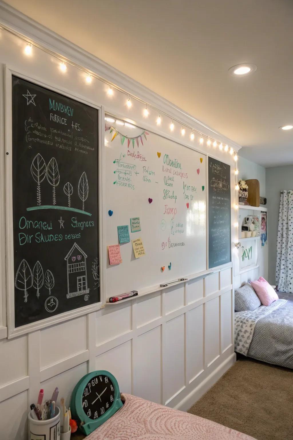 Mix it up with an attractive chalkboard and whiteboard combination.