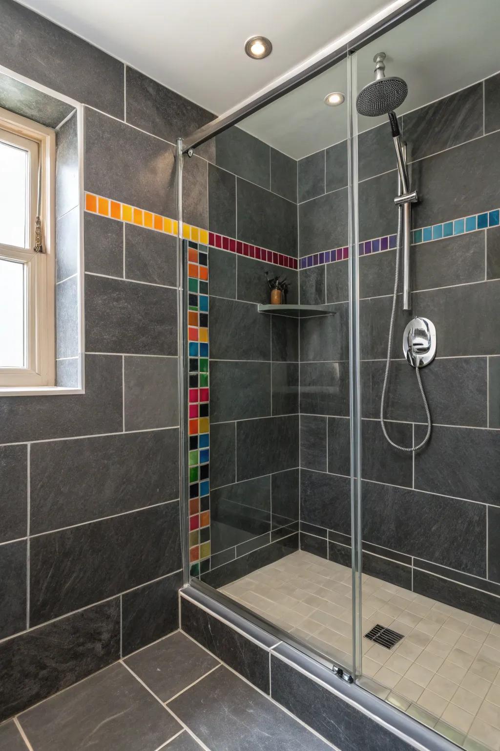 A burst of color contributes vibrancy to the refined gray backdrop.