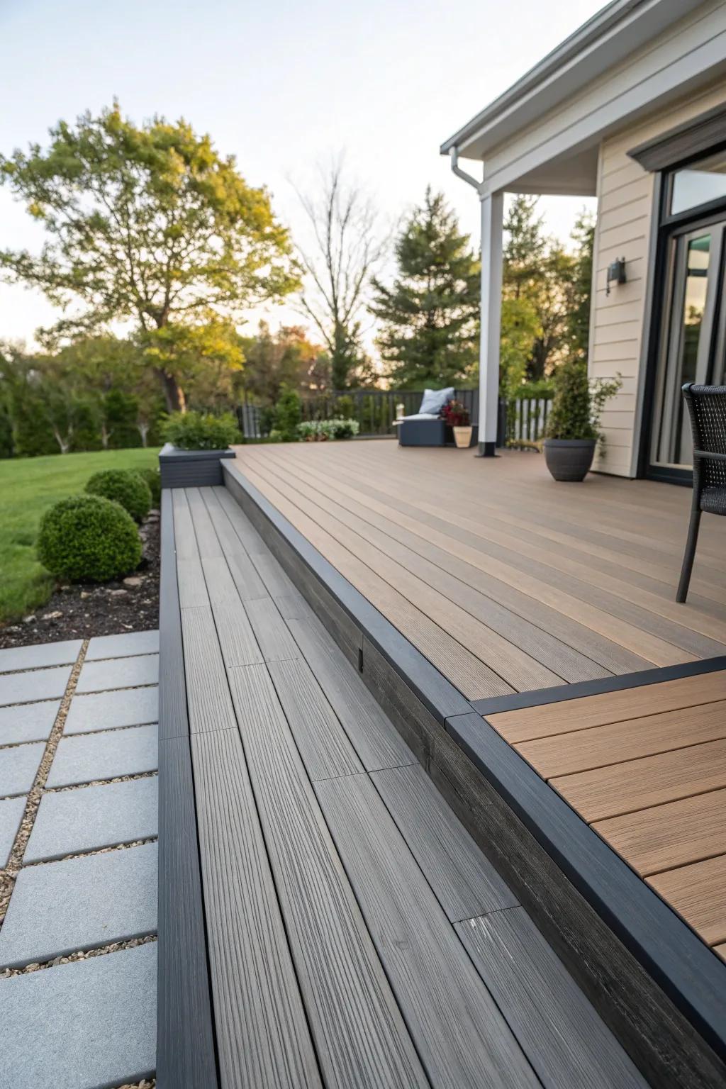 Combining different materials adds character and ensures your deck lasts longer.