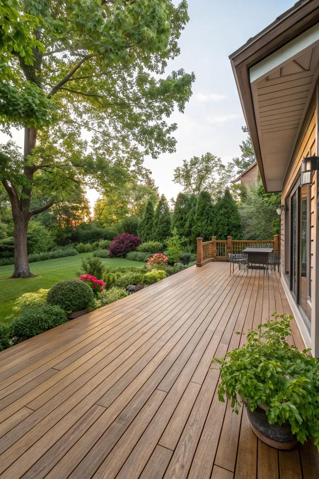 Earthy wood tones foster a harmonious outdoor setting.