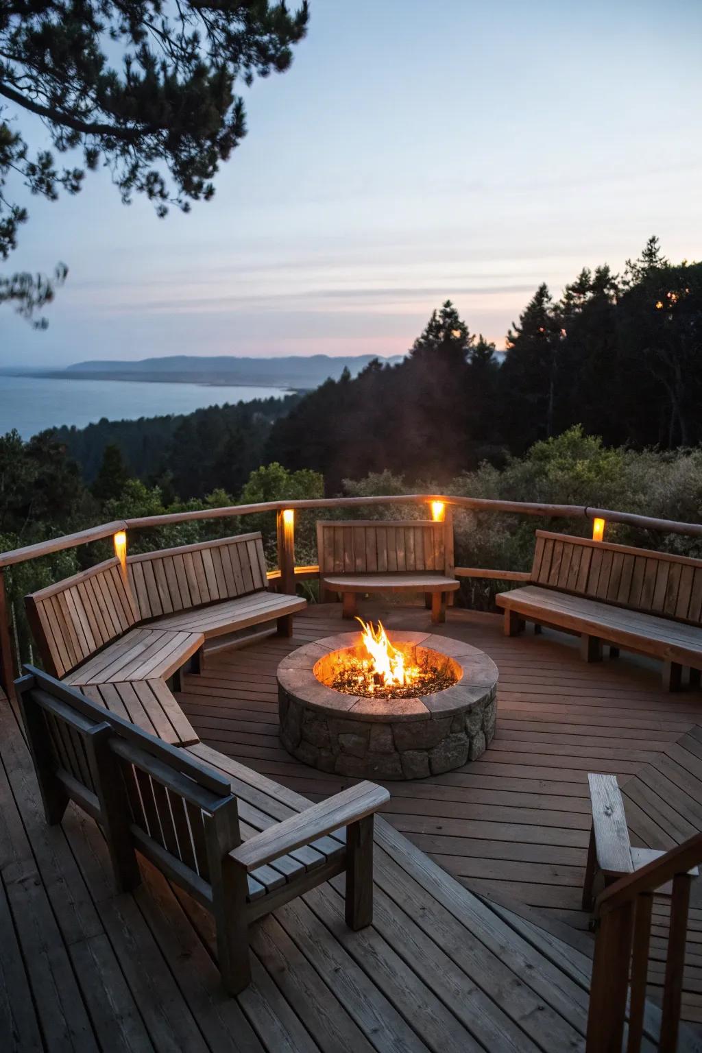 A fire pit seating ensemble fosters a warm and inviting ambiance.