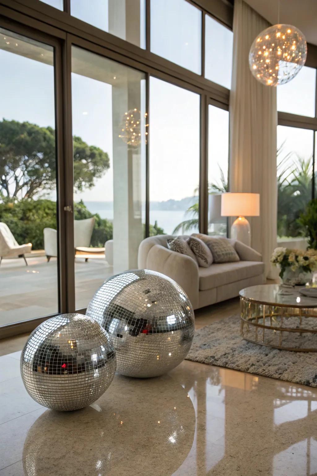 Mirrored orbs contributing a contemporary reflective sensation