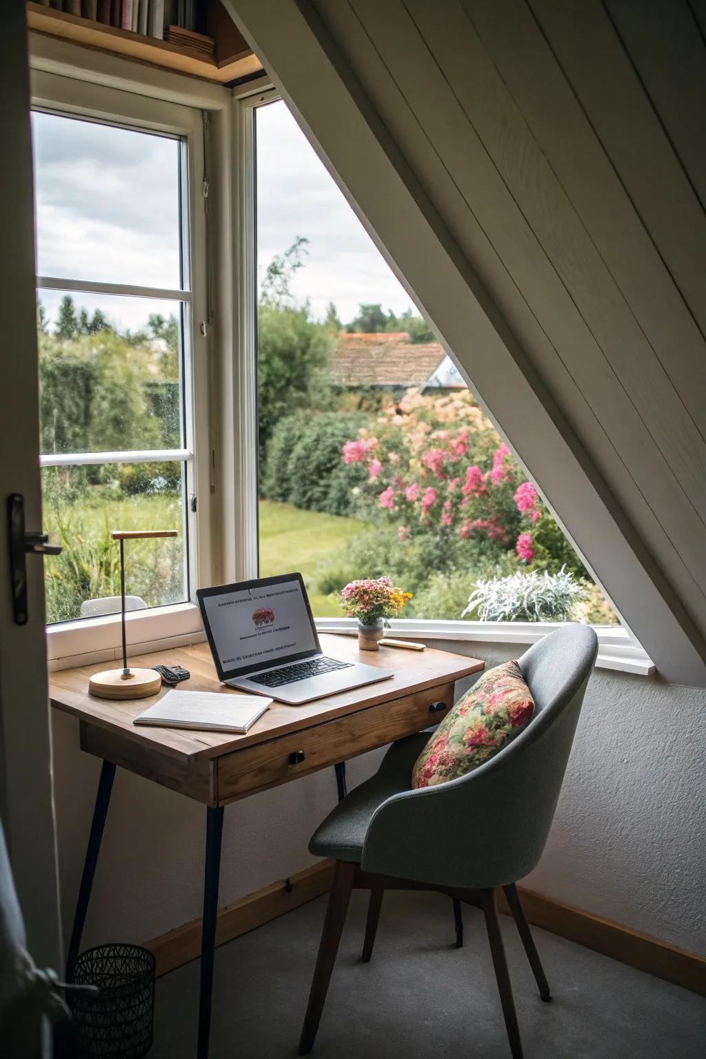 A dormer office provides a peaceful work setting.