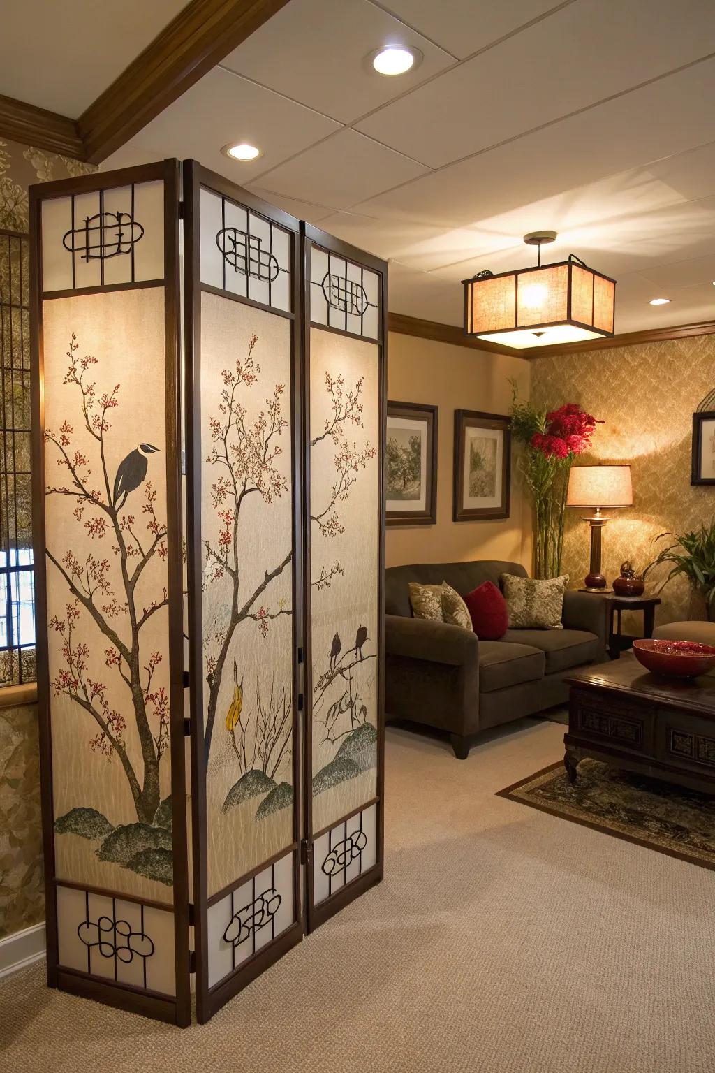 Sliding screens introduce privacy and artistic expression.