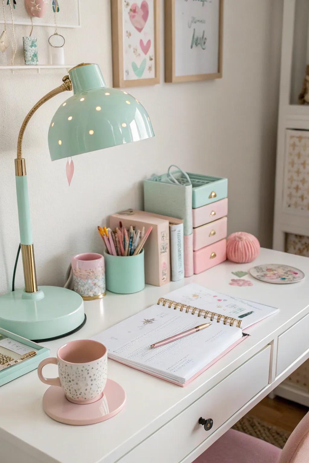 A pastel color palette crafting a tranquil and unified workspace.