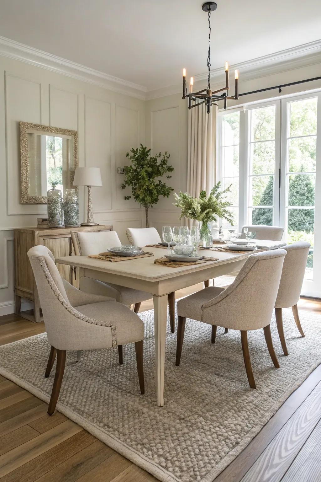 Stabilize your decor with a neutral rug.