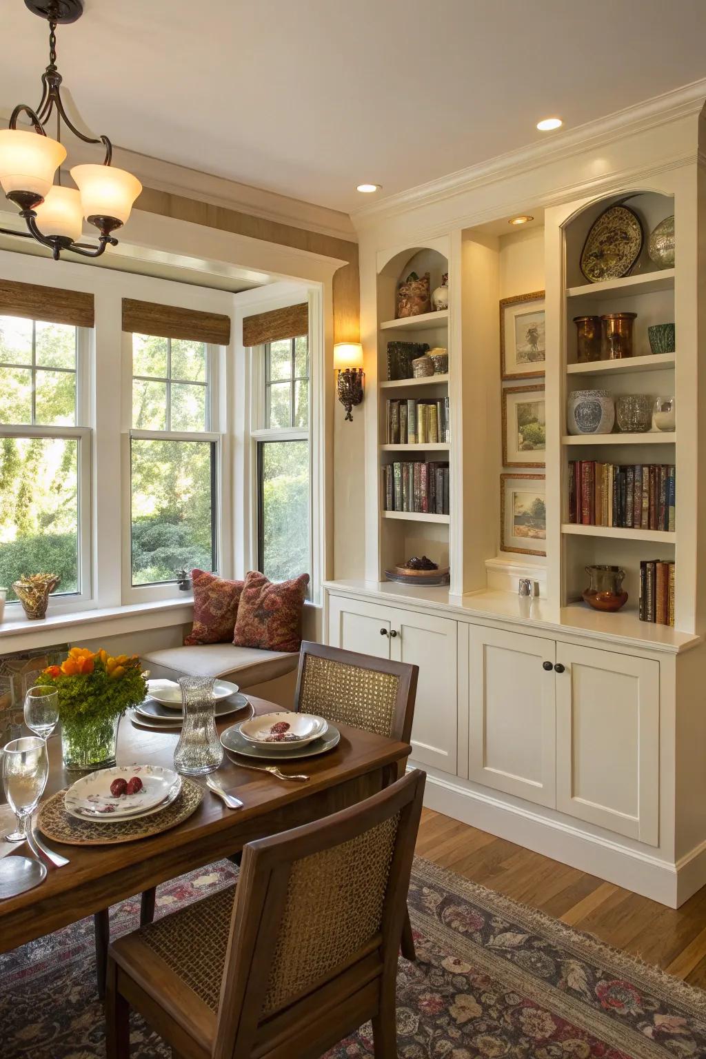 Nooks and built-ins enrich your dining room with both storage and decorative features.
