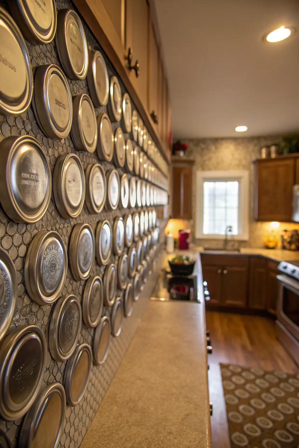 Canning lids transformed for an industrial chic appearance.