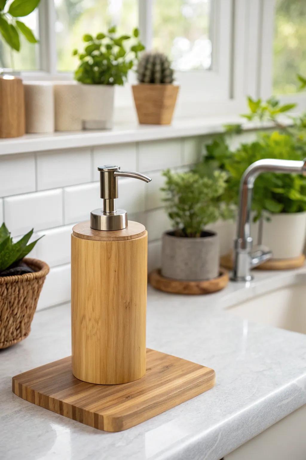 Environmentally conscious bamboo dispensers impart natural beauty.