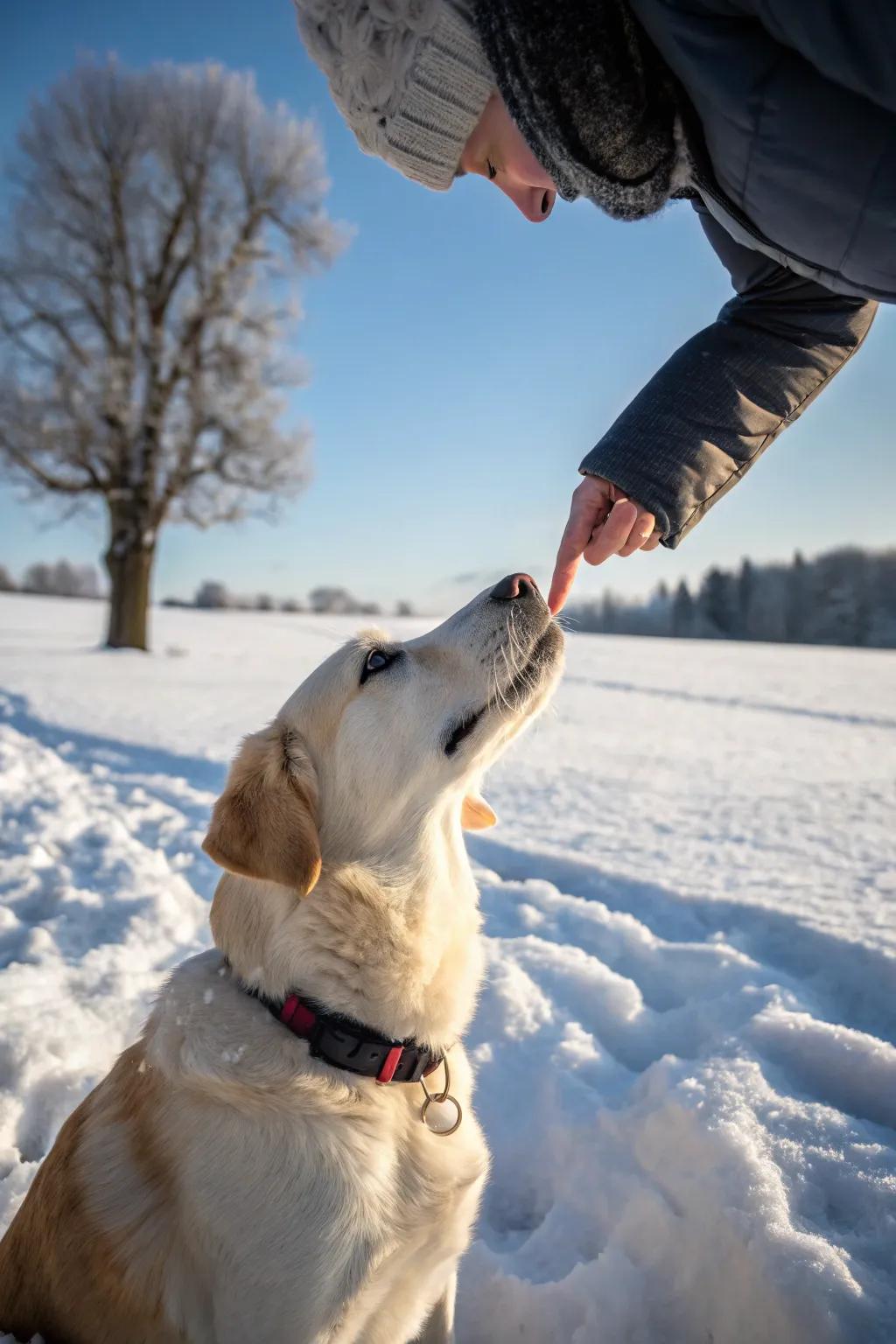 A darling snowy snout tap moment.