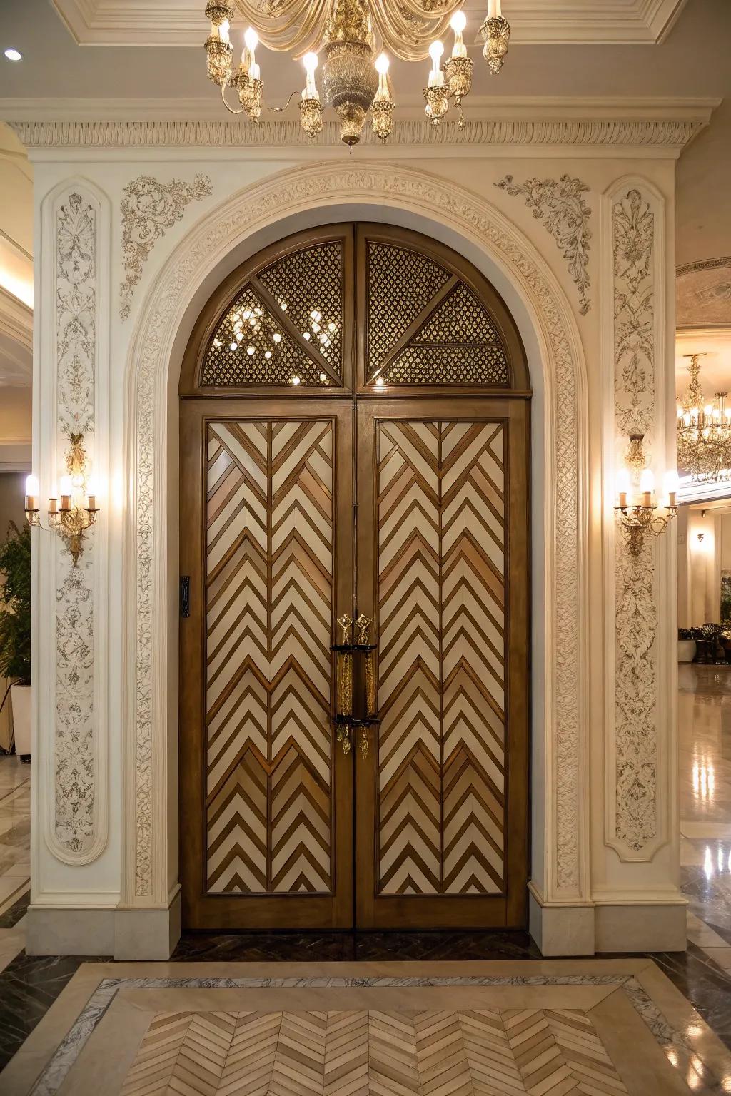 Geometric flair utilizing herringbone design panels.