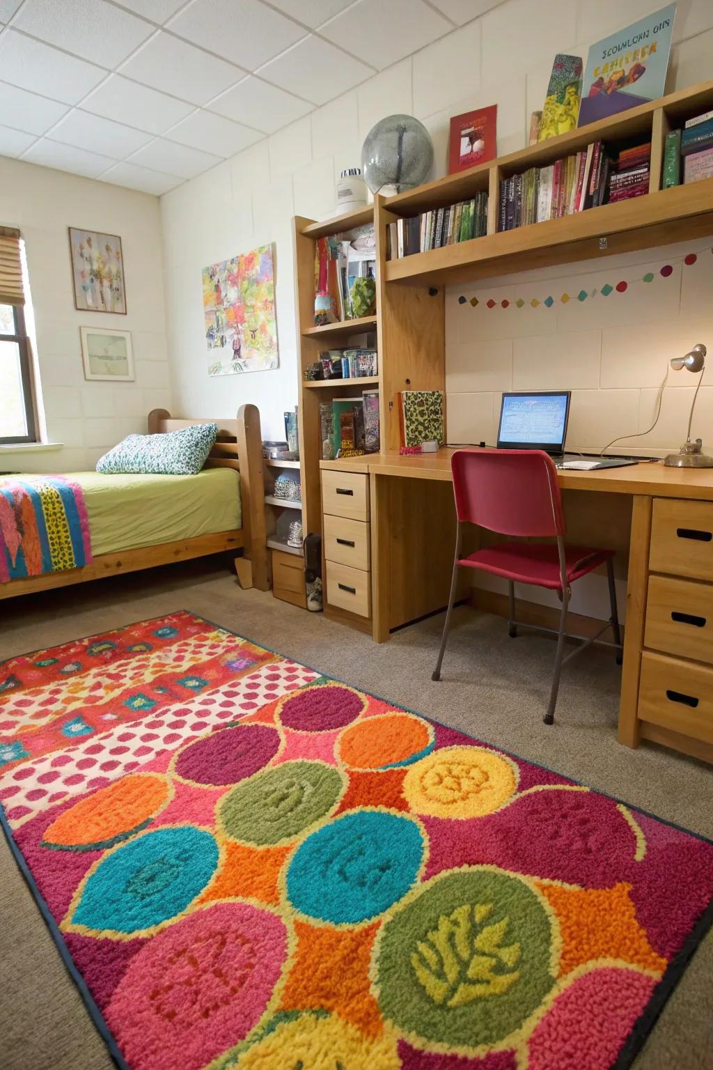 A floor covering adds warmth and shows off your style in your dorm room.