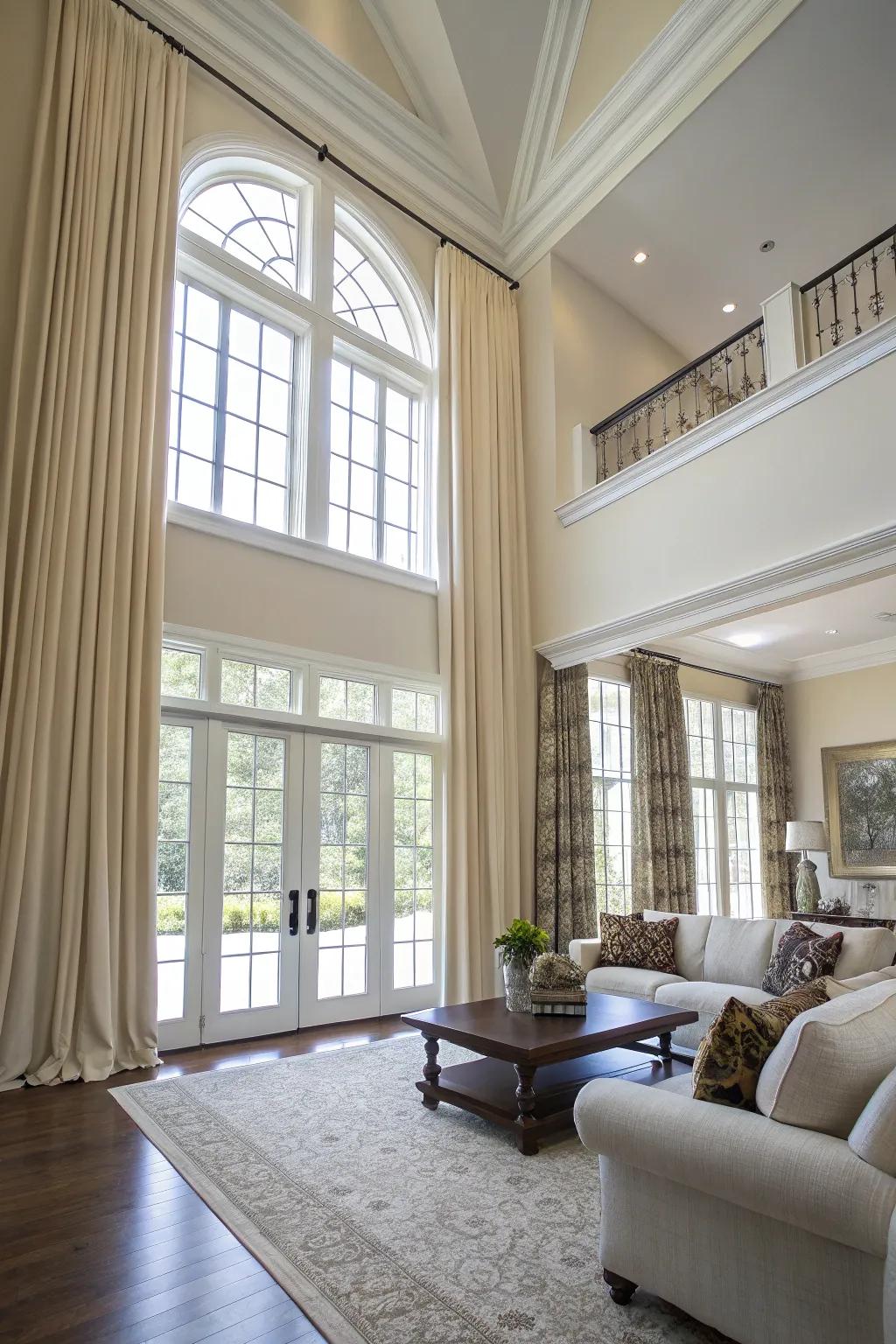 Ceiling-mount rods enhance room height.