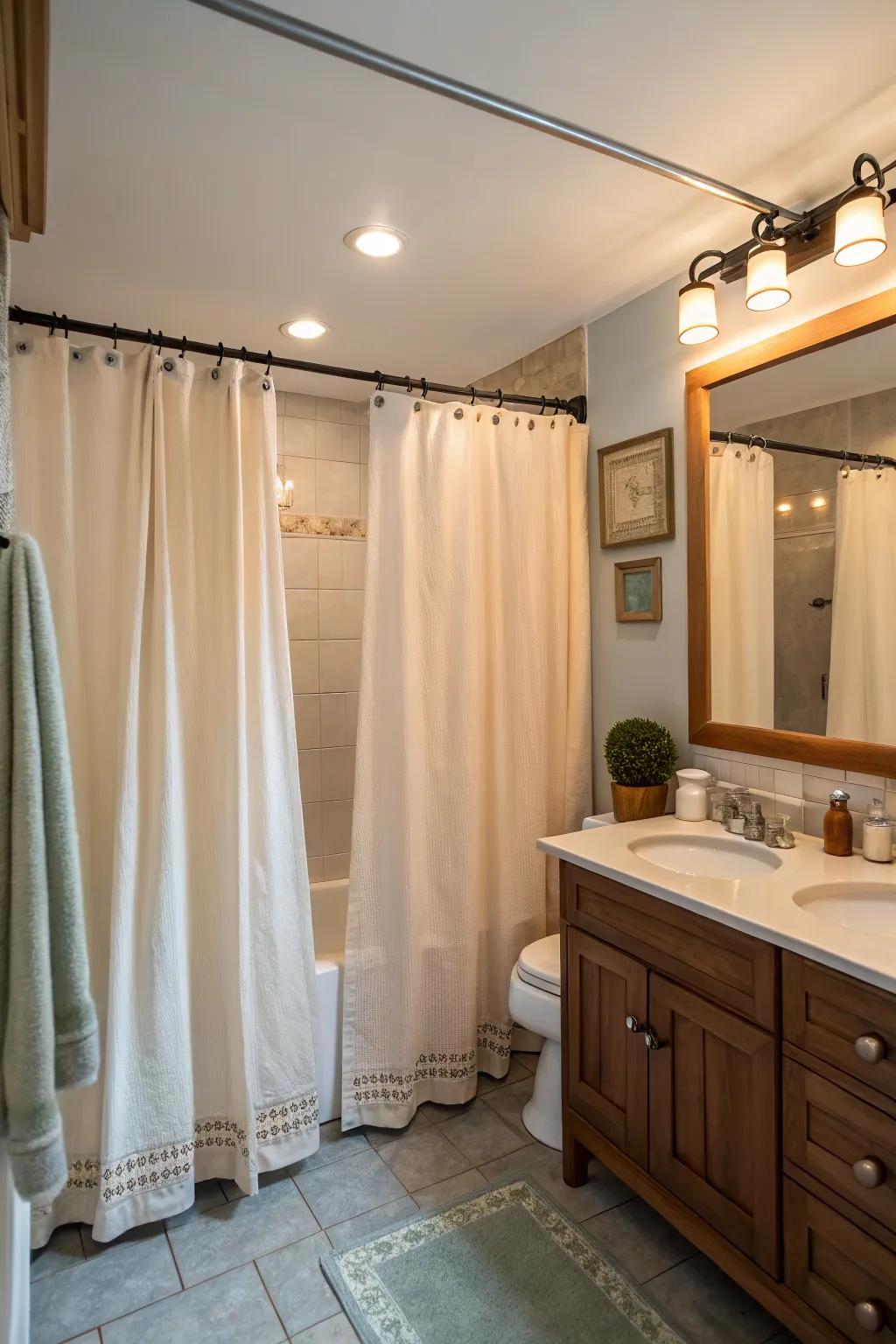 Soft curtains enhance the ambiance and warmth of a bathroom.