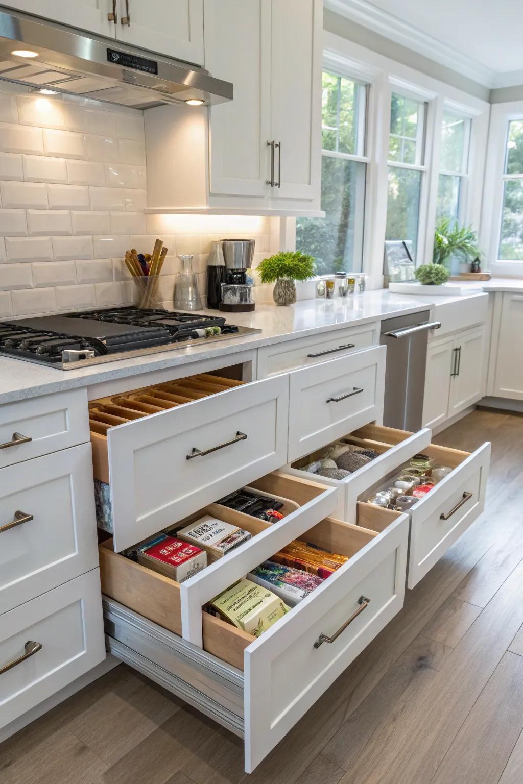 Intelligent storage solutions that keep the kitchen neat and functional.