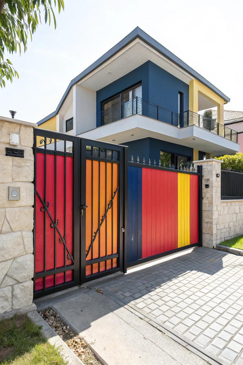 A boldly colored gate that makes an unforgettable entrance statement.