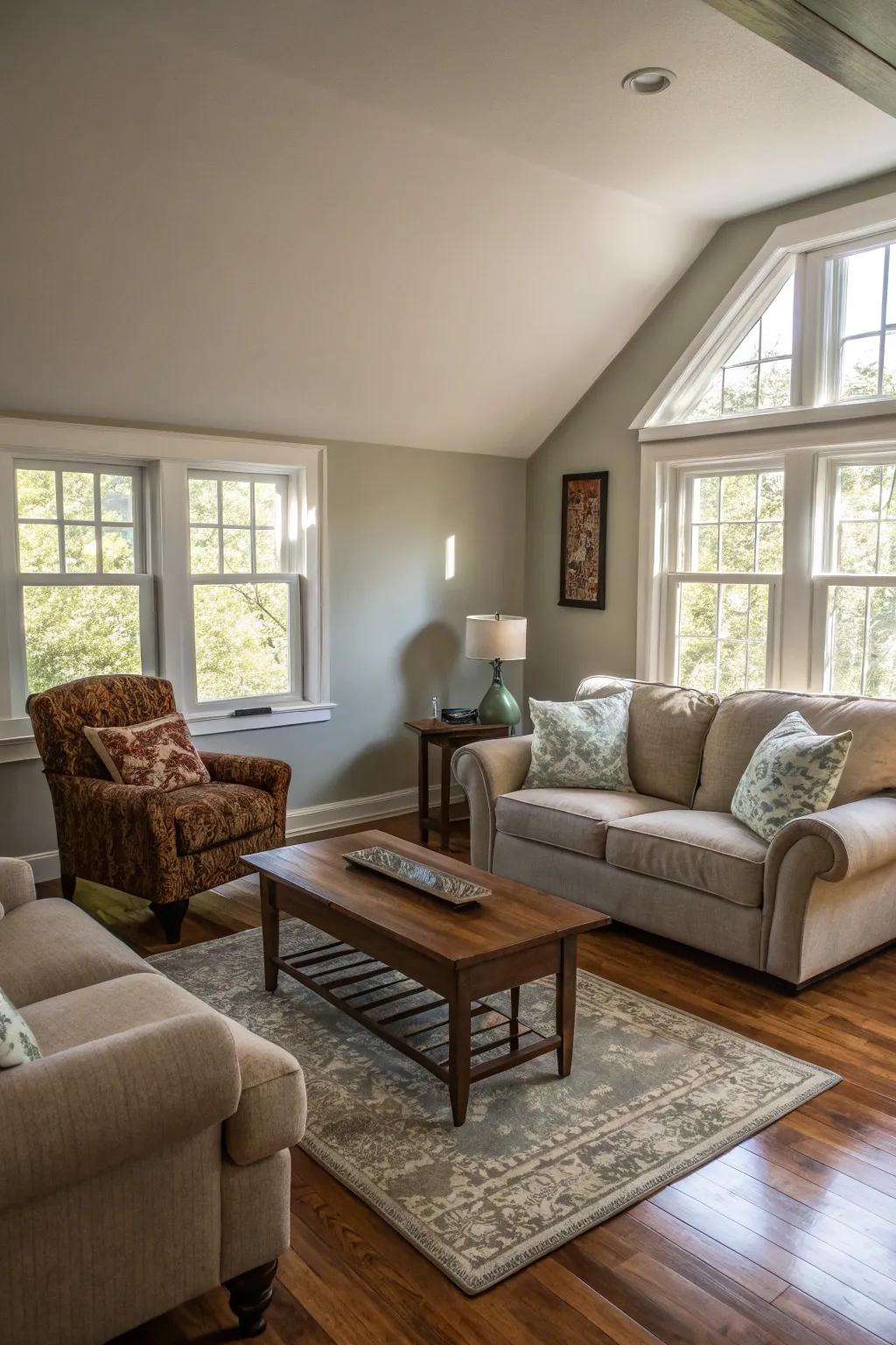 A unique angled furniture design creating an open space.