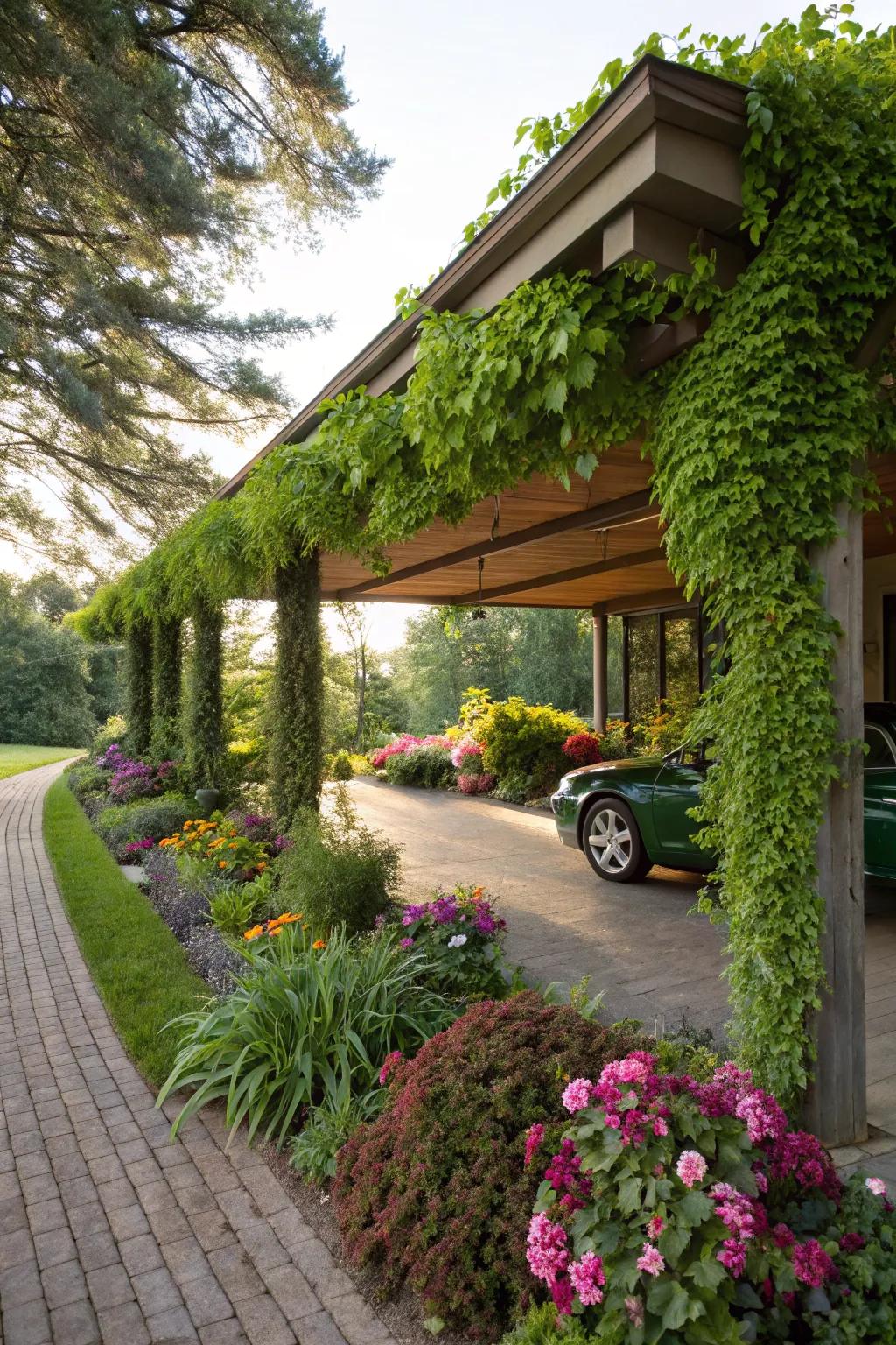 Unite your carport with nature using thoughtful landscaping.