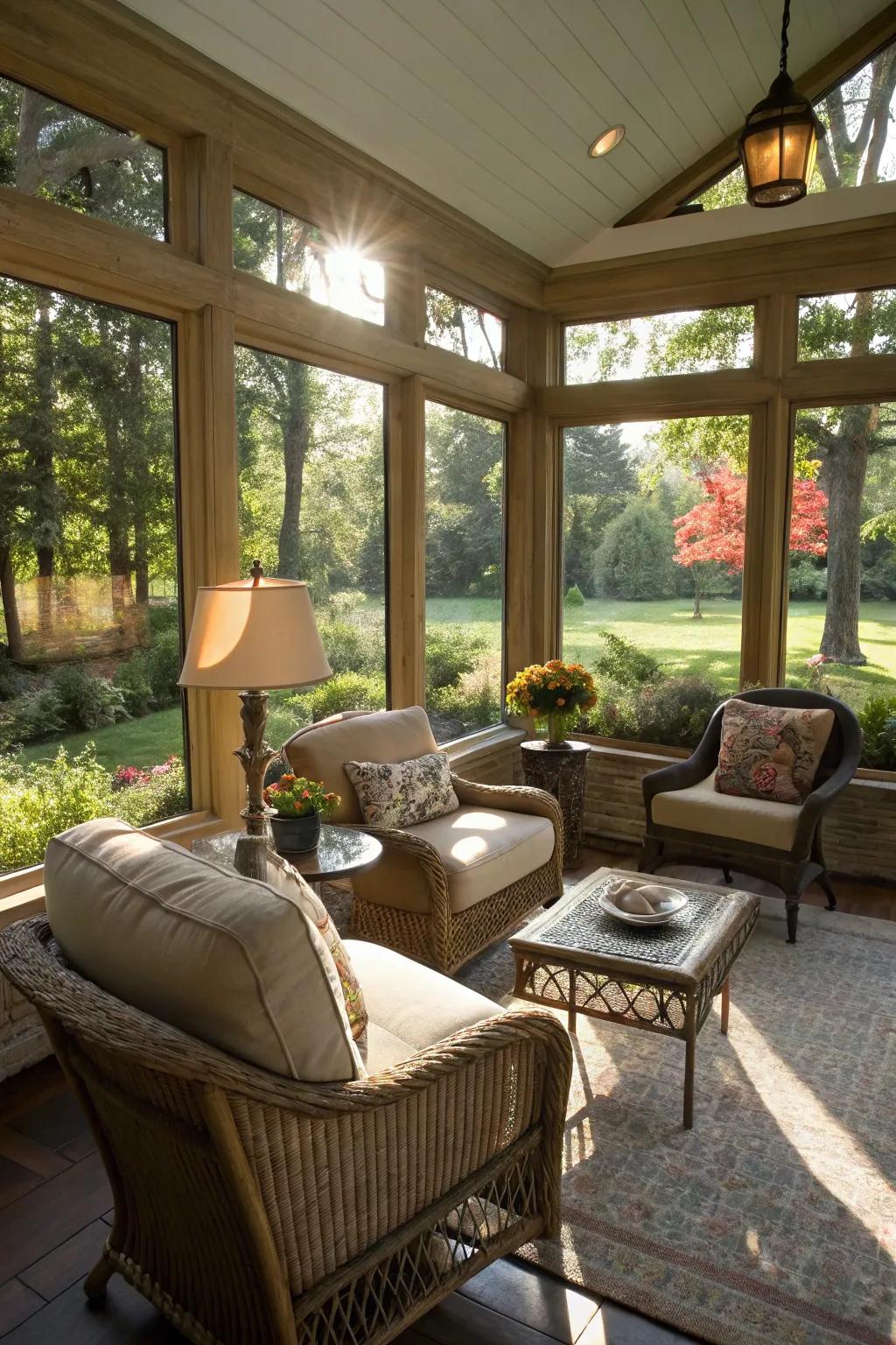 Experience serene coziness in a solarium setting.