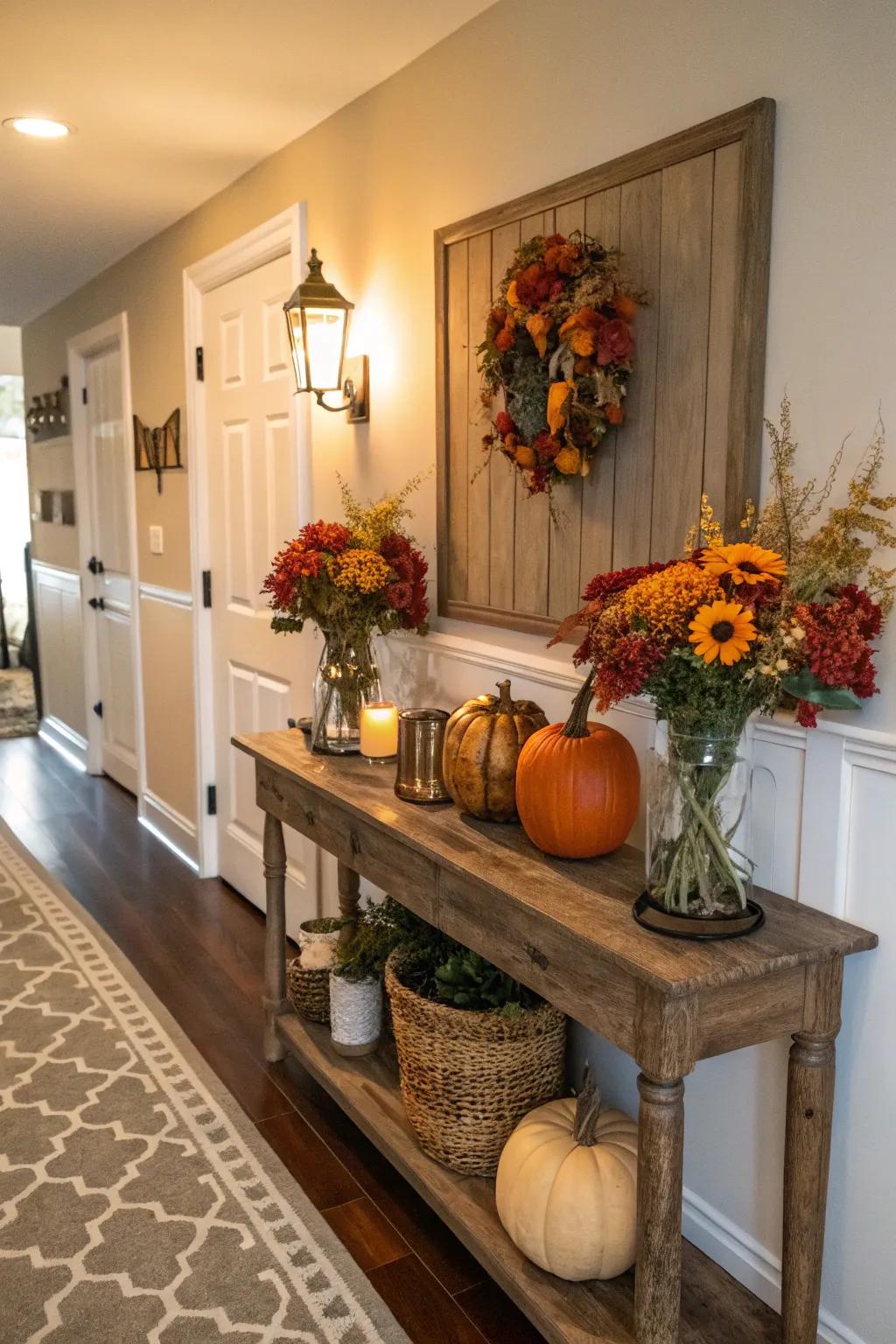 Seasonal decor preserves a vibrant and refreshed entry area.