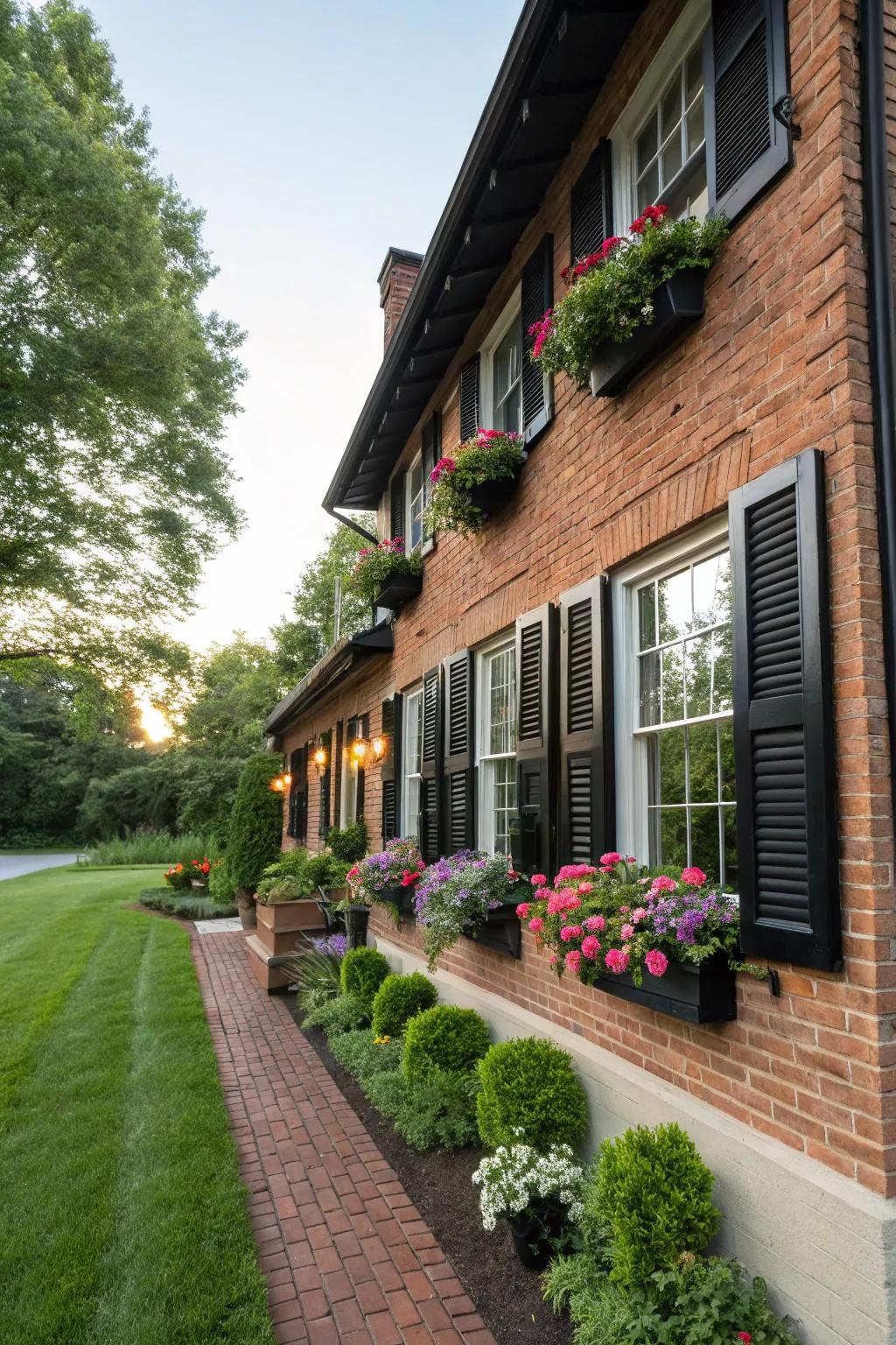 Shutters enhance sophistication and appeal to brick houses.