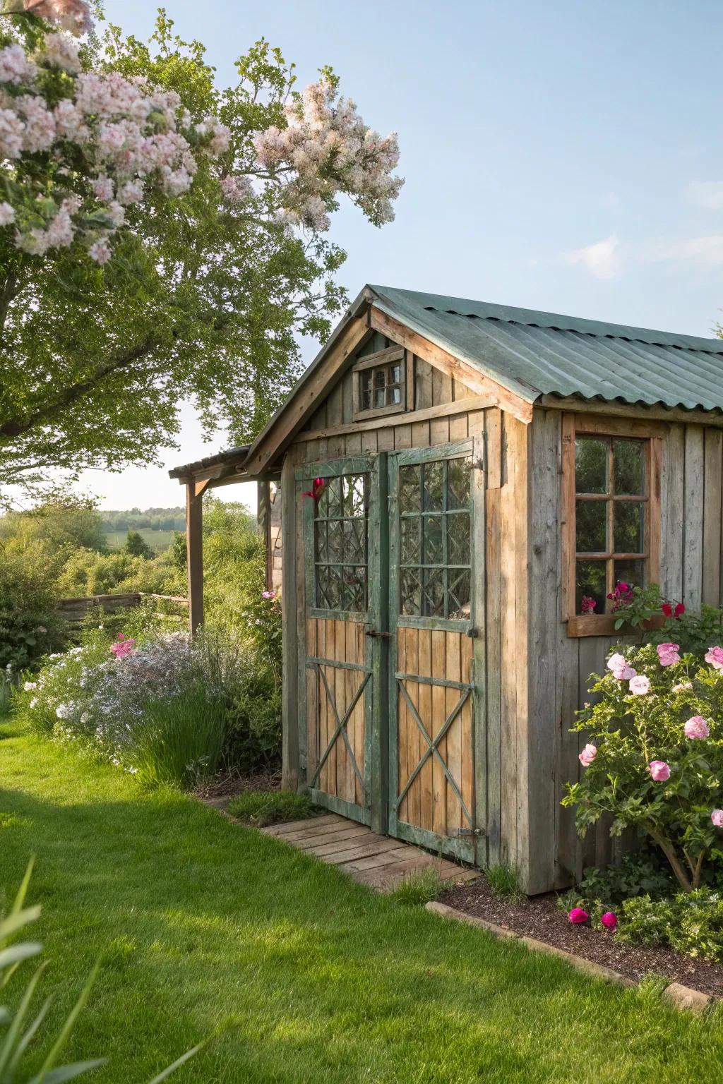 Countryside details impart enduring charm to your shed.