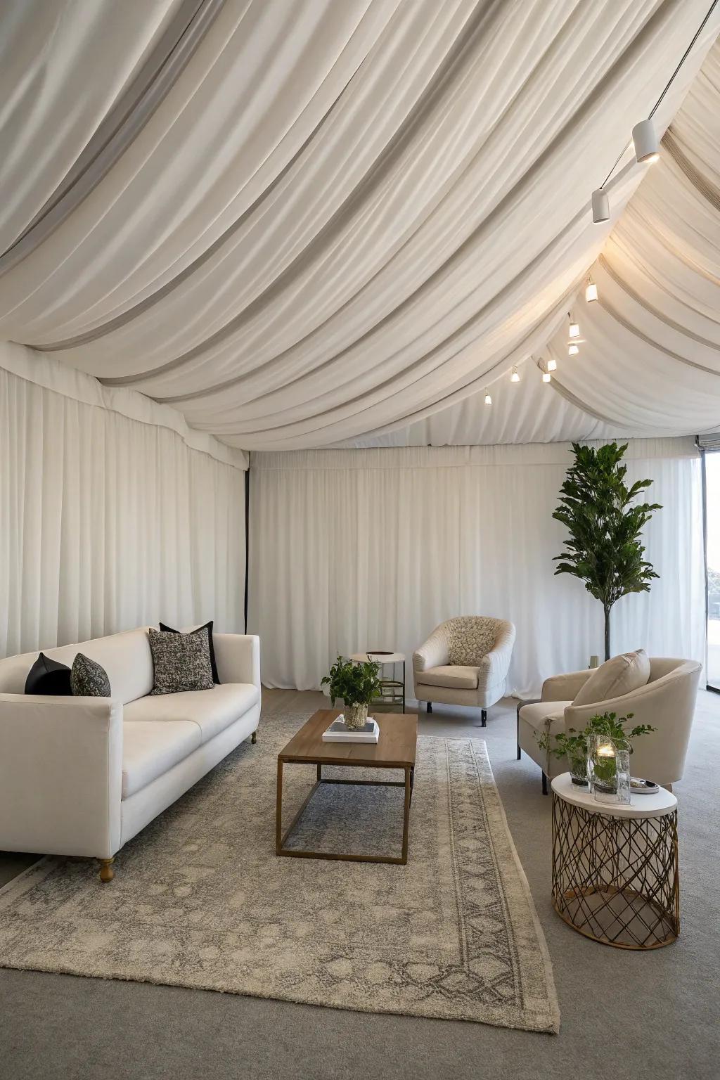 Achieve modern grace with a simple fabric ceiling.