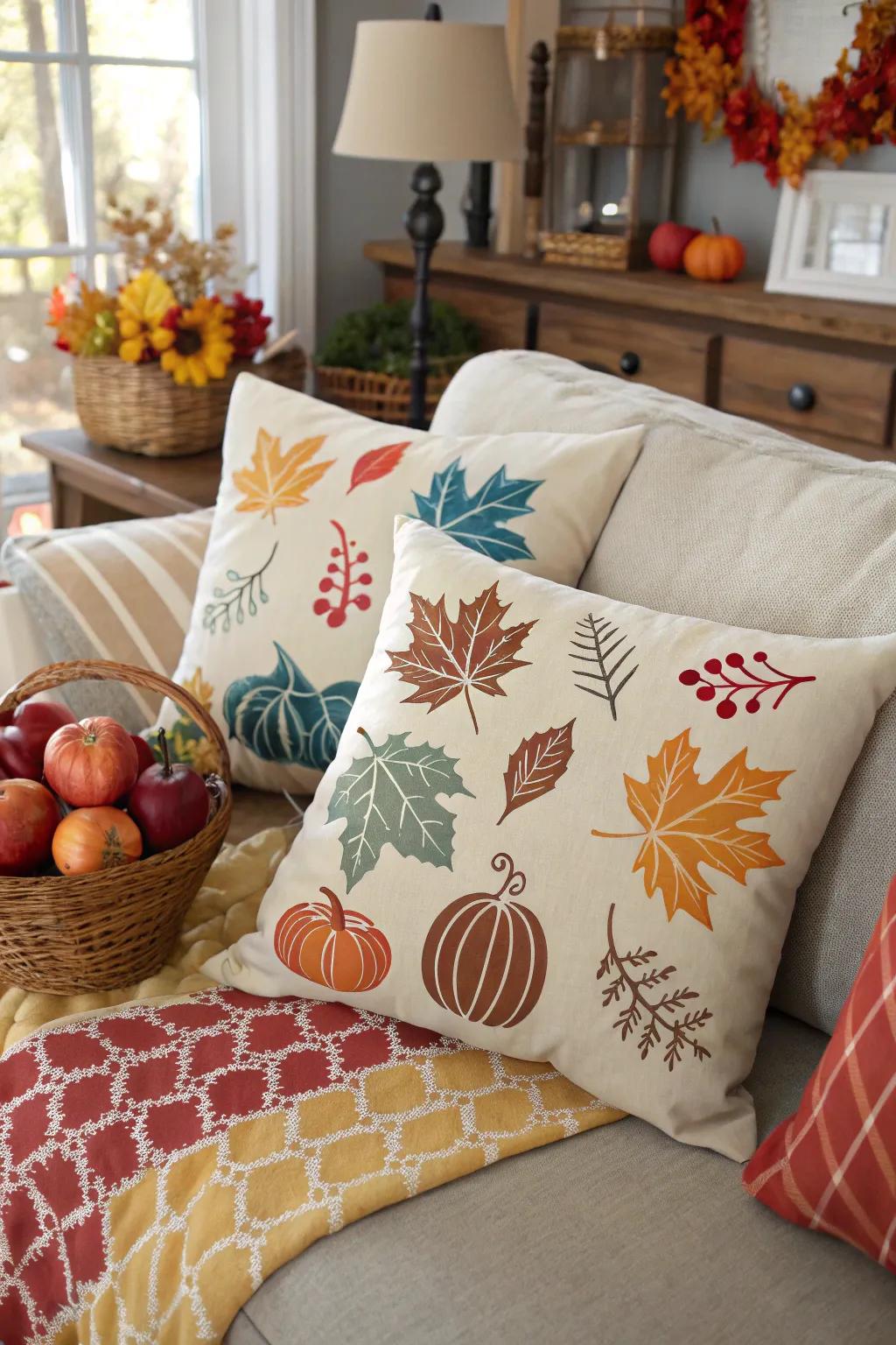 Craft personalized decor with DIY stenciled fall pillows.