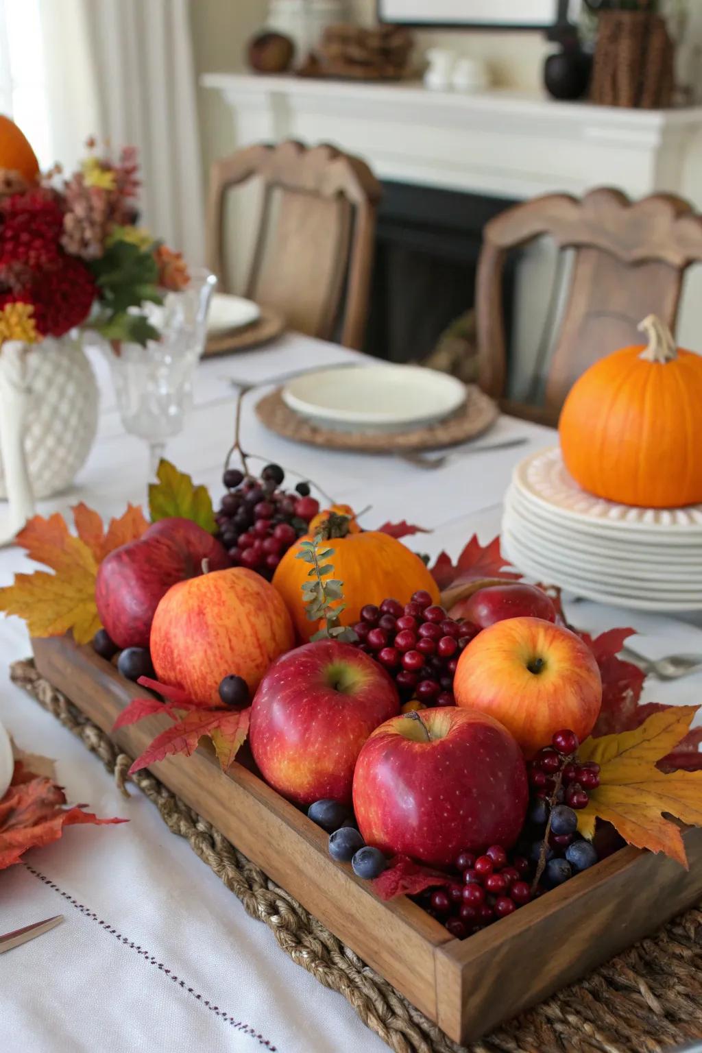 Fruits, like apples and berries, add a burst of vibrant color.