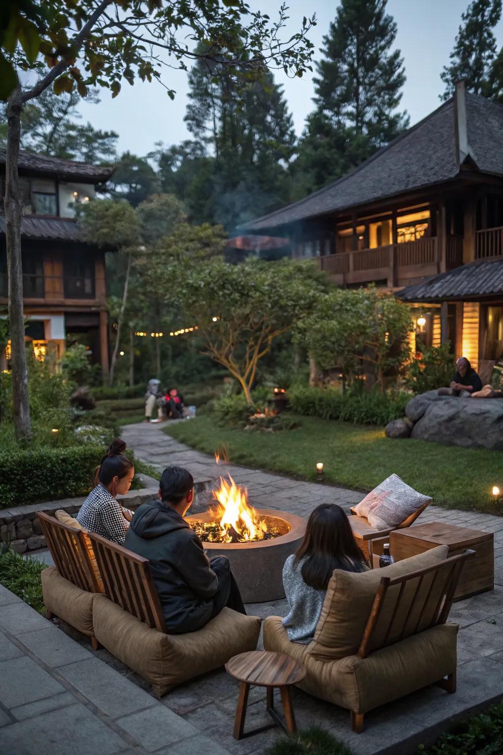 A communal burning pit area perfect for evening gatherings.