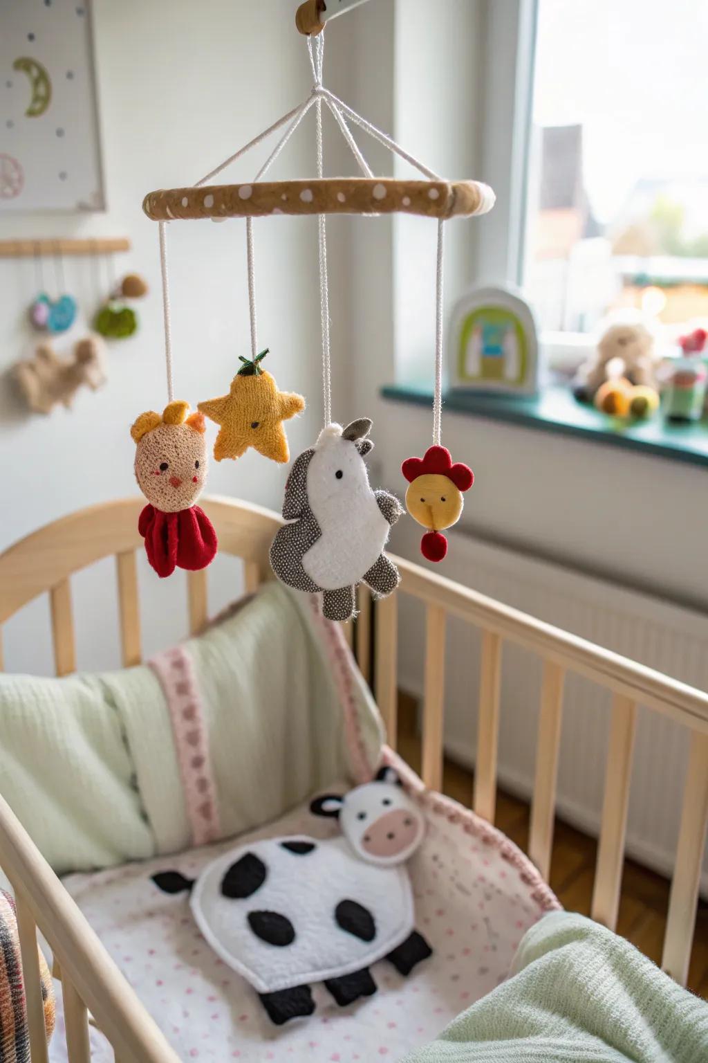 A charming mobile introduces movement and joy to your nursery.