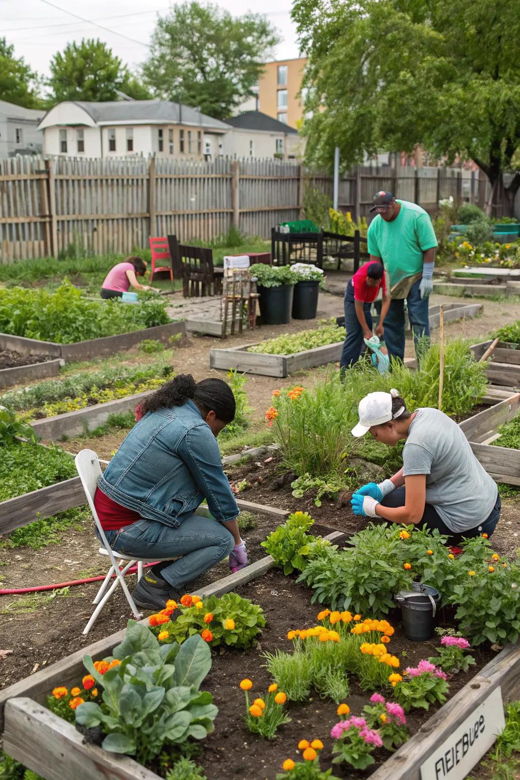 A flourishing sharing garden where neighbors grow their own food.