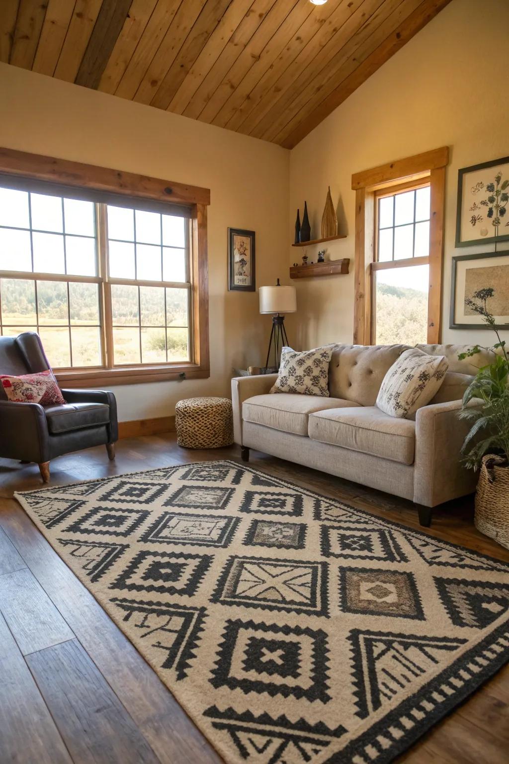Symmetrical patterns add a modern flair to farmhouse decor.