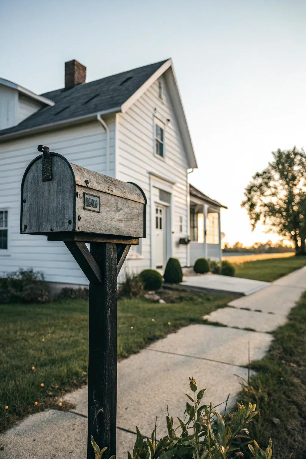 Bold dark against pale makes this farmhouse letterbox stand out beautifully.