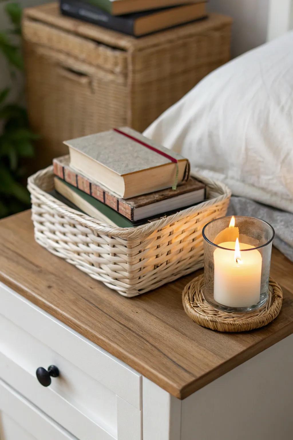 Plaited containers offer texture and functionality.