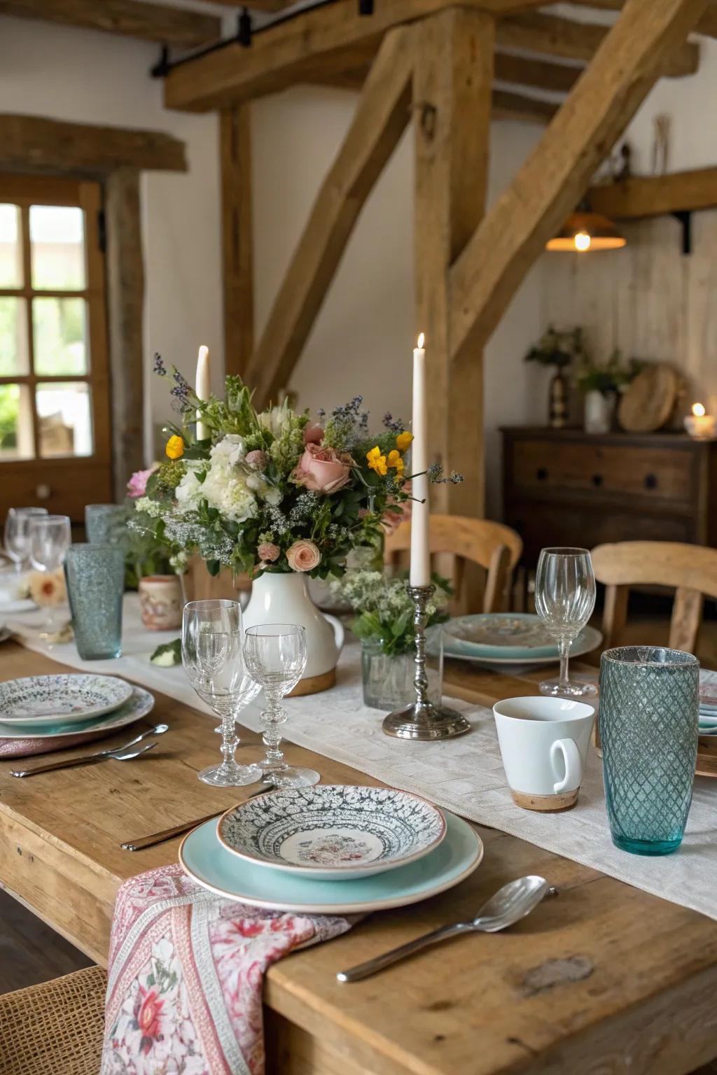 The blending of styles infuses your table scene with personality.