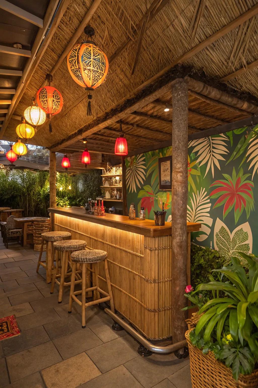 Escape to a tropical destination with a tiki-themed oasis in your basement.